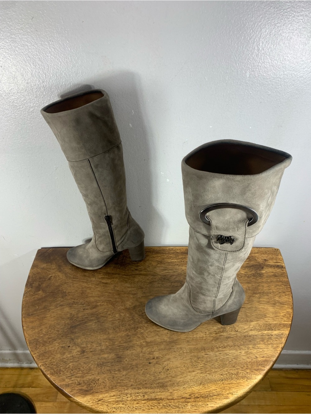 Miss sixty vintage taupe Suede knee high boots chunky heel Y2K - Picture 4 of 13